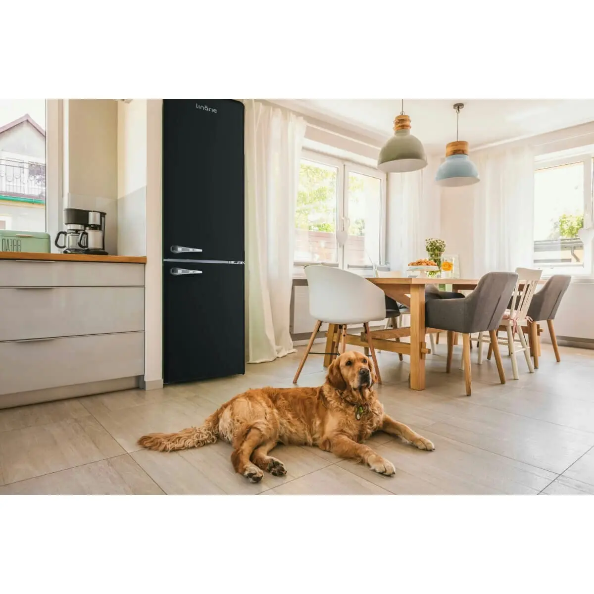 Linarie Annecy 242L Retro Bottom Mount Fridge Black