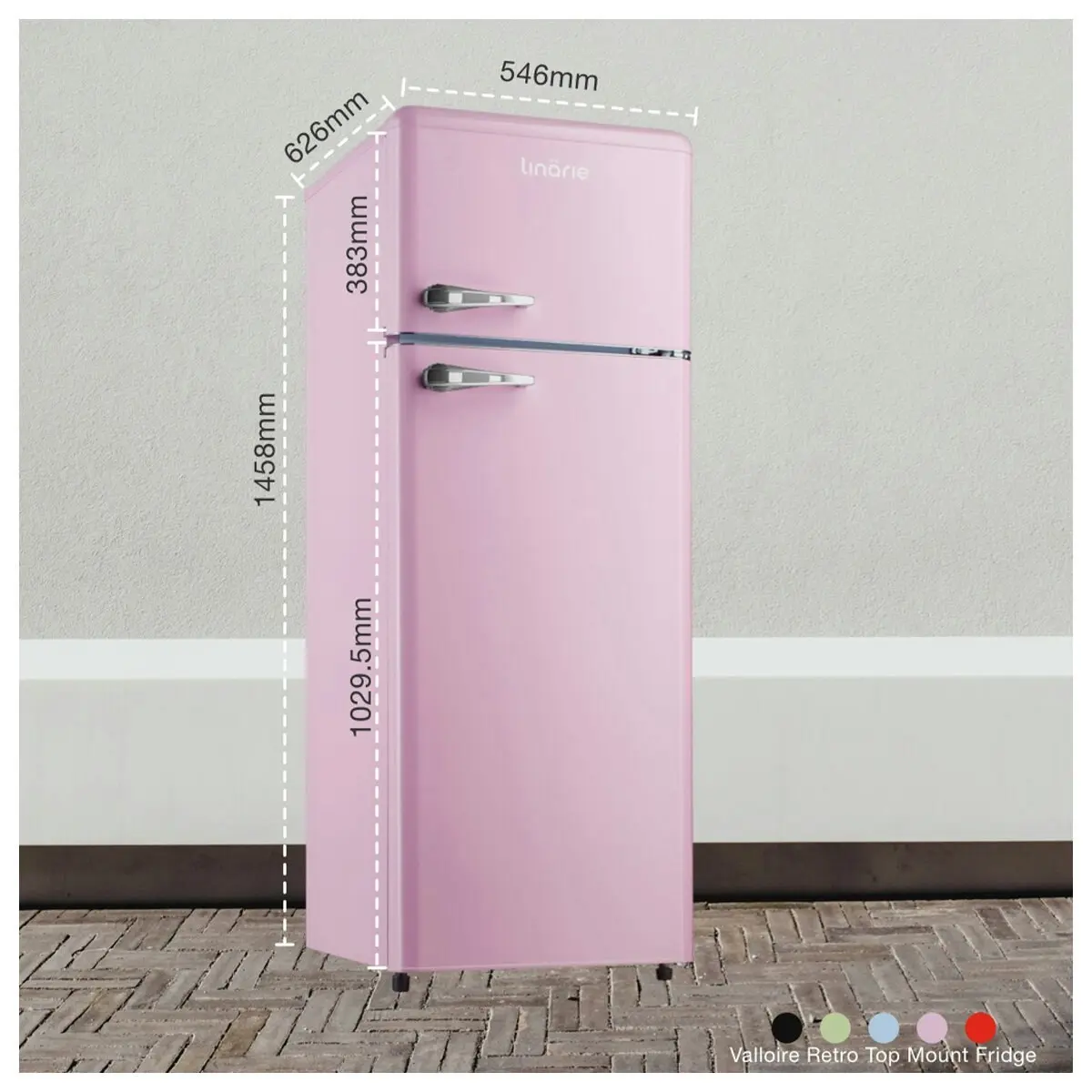 Linarie Valloire 209L Pink Retro Top Mount Fridge - Manual Defrost