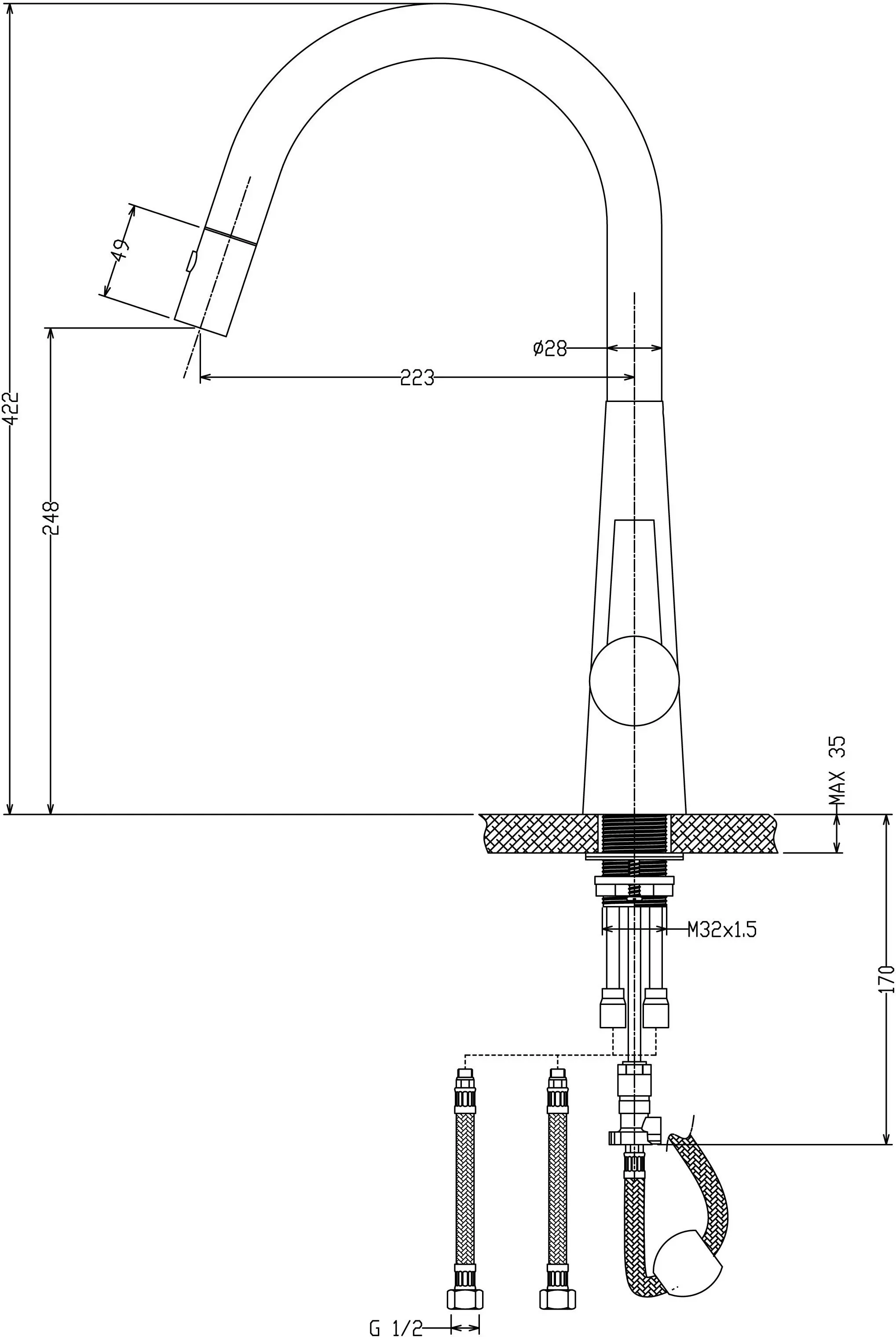 Casa Pull-out Sink Mixer Tap Matt Black CASA1017SB-B