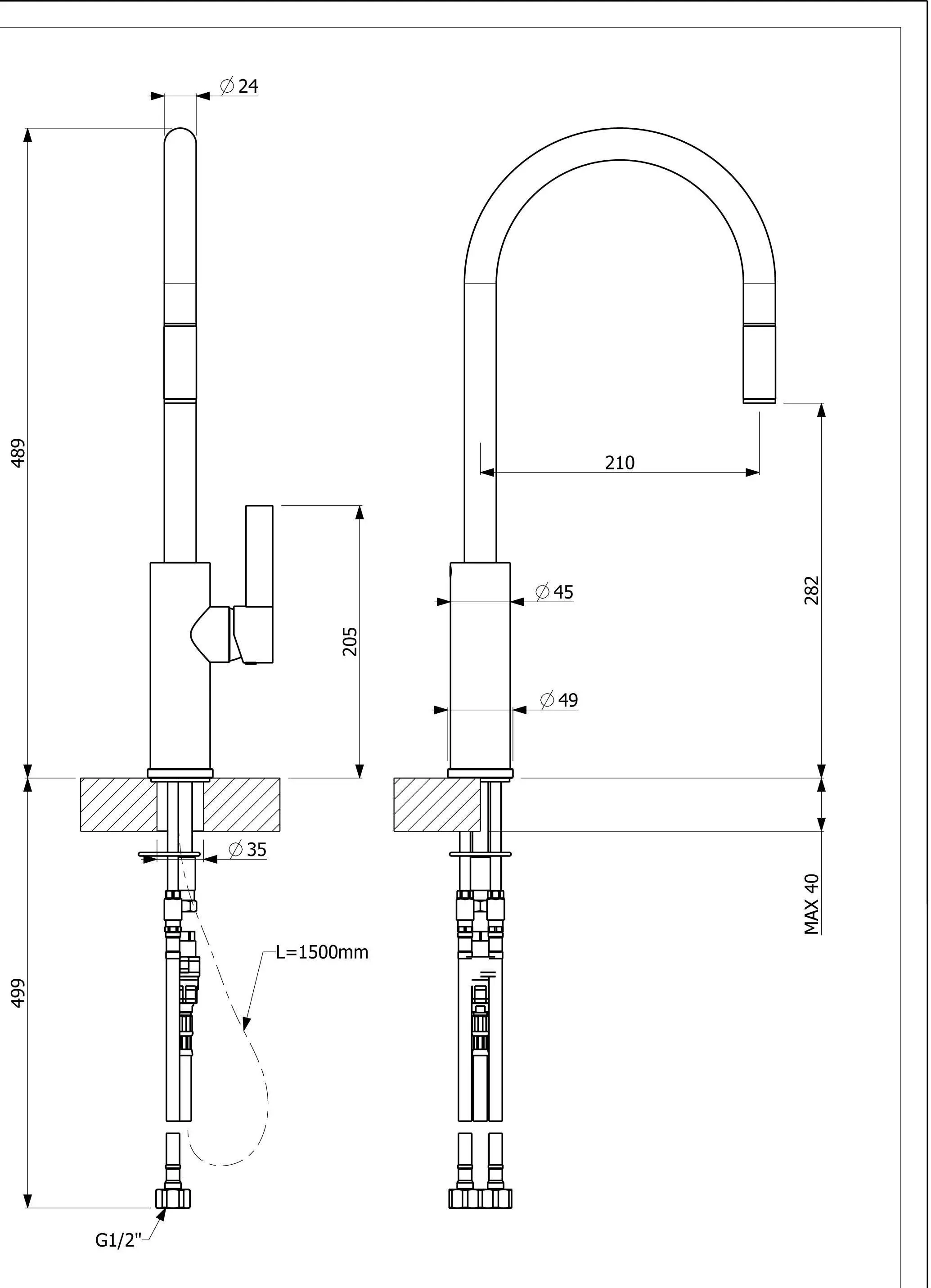 Abey Gooseneck Black Spout & Lever Brushed Chrome Pull Out Mixer Tap LUZ-1BC