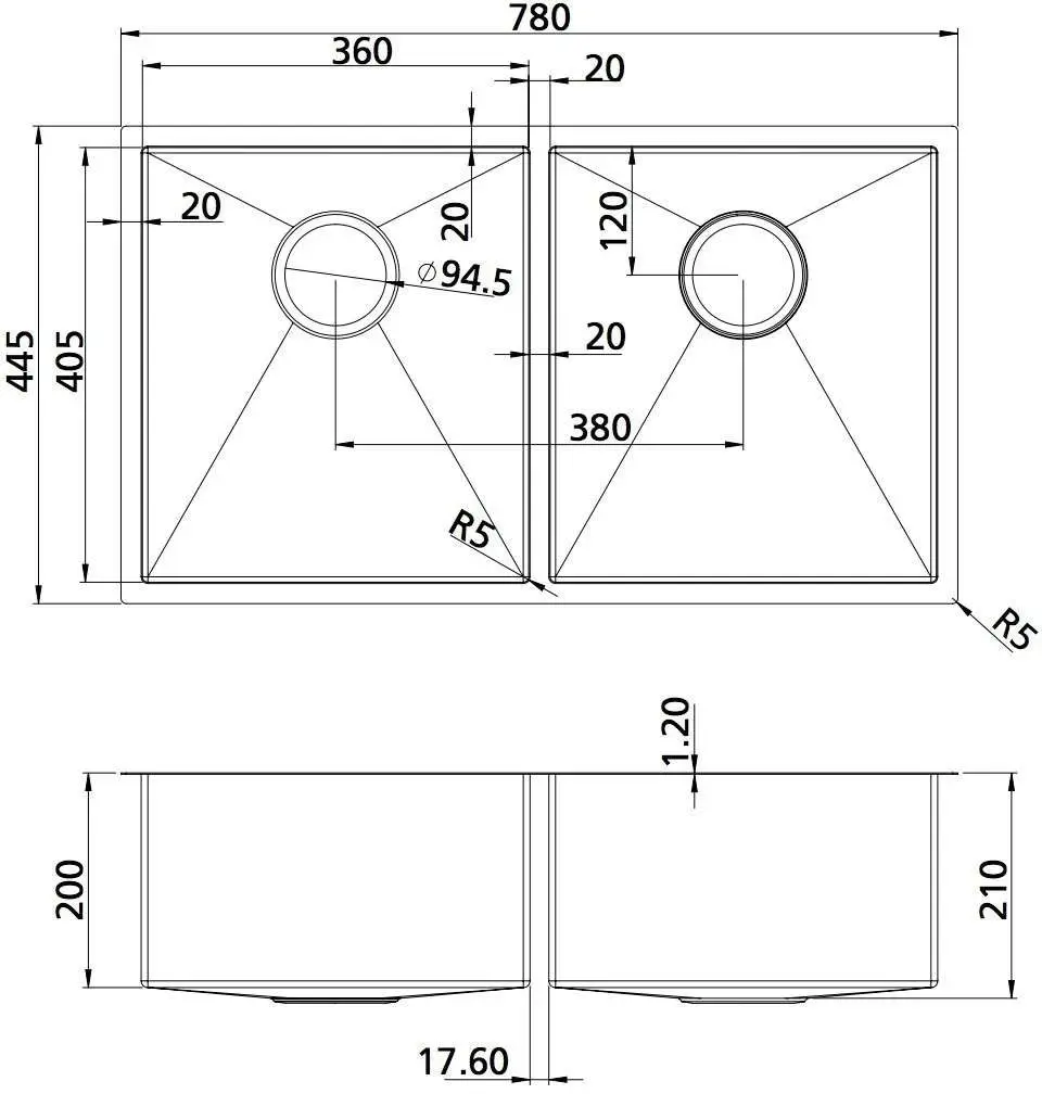 Oliveri Spectra Double Bowl Undermount Sink SB63SS