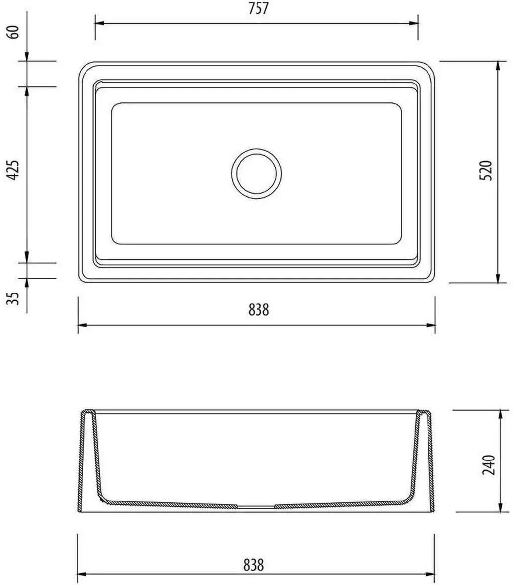 Oliveri Santorini Farmhouse Undermount Sink Black ST-BL1584U