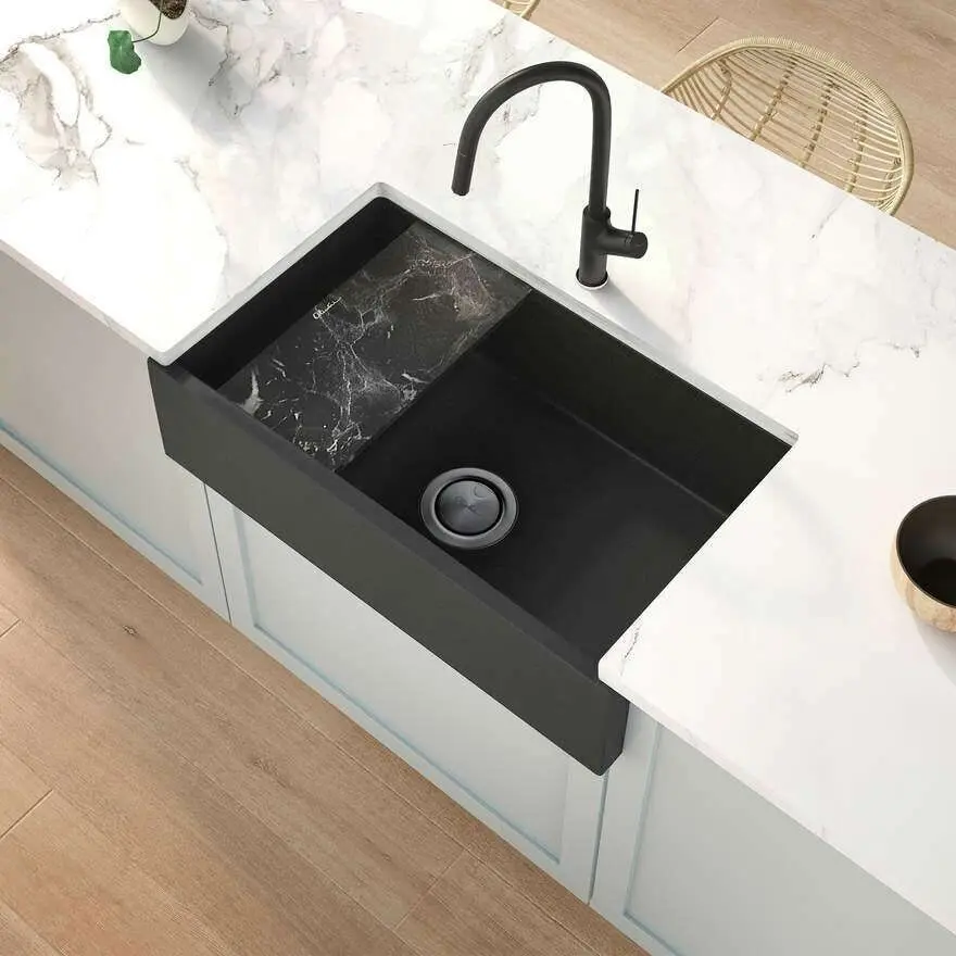 Oliveri Santorini Farmhouse Undermount Sink Black ST-BL1584U