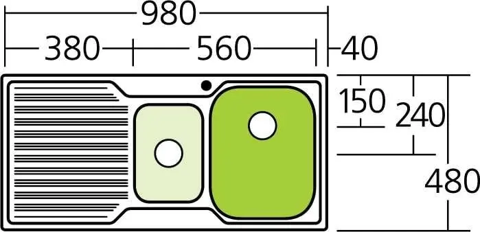 Oliveri Diaz 1 & 1/2 Double Right Hand Bowl Inset Sink With Drainer DZ102