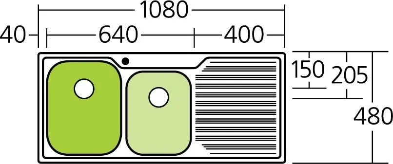 Oliveri Diaz 1 & 3/4 Double Left Hand Bowl Inset Sink With Drainer DZ111