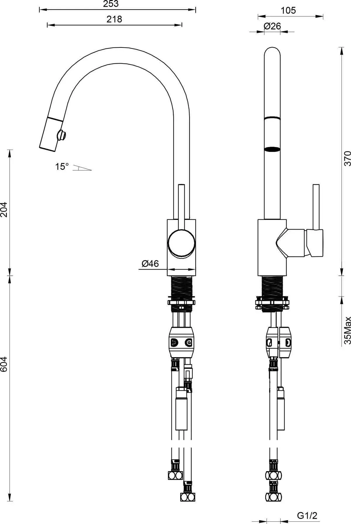 Abey Lucia Pull Out Spray Goose Neck Mixer Tap SK5-2