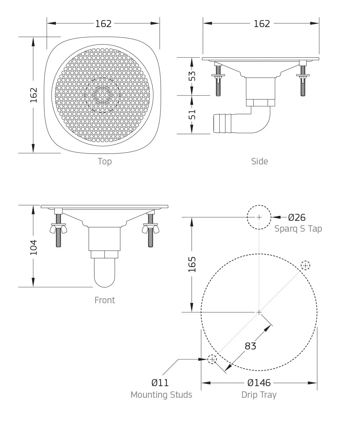 Puretec SPARQ Stand Alone Font Drip Tray Brushed Nickel SQ-FONT-BN