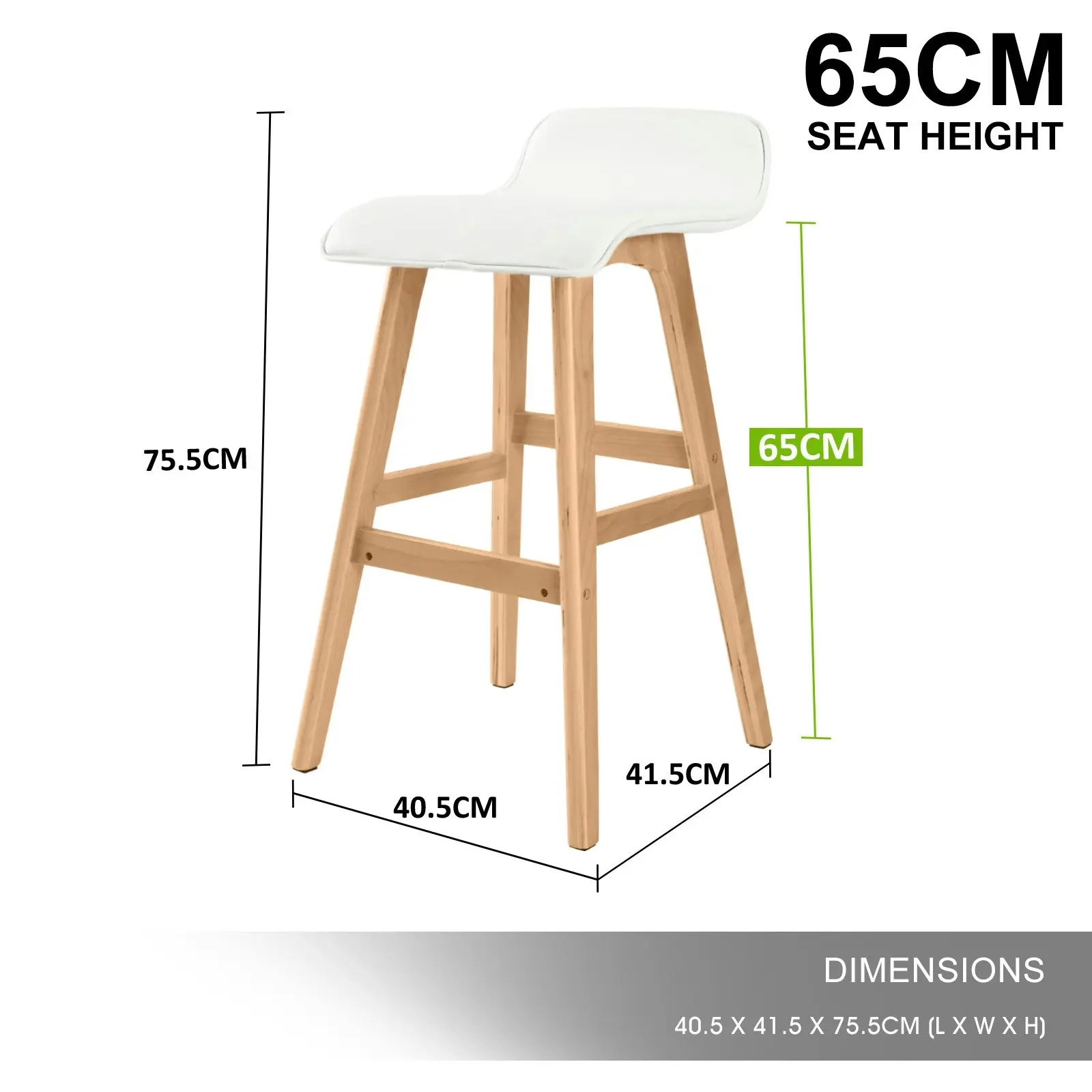 4X 65cm Wood Bar Stool Leather SOPHIA - WHITE