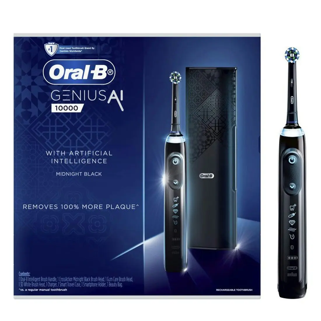 Oral-B Genius AI Electric Toothbrush with 3 Replacement Heads & Smart Travel Case - Black