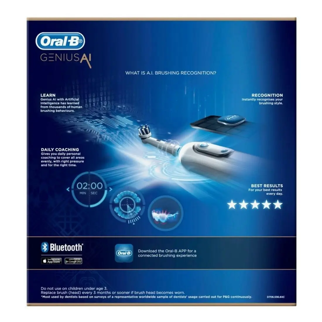 Oral-B Genius AI 10000 Electric Toothbrush with 3 Replacement Heads & Smart Travel Case - White