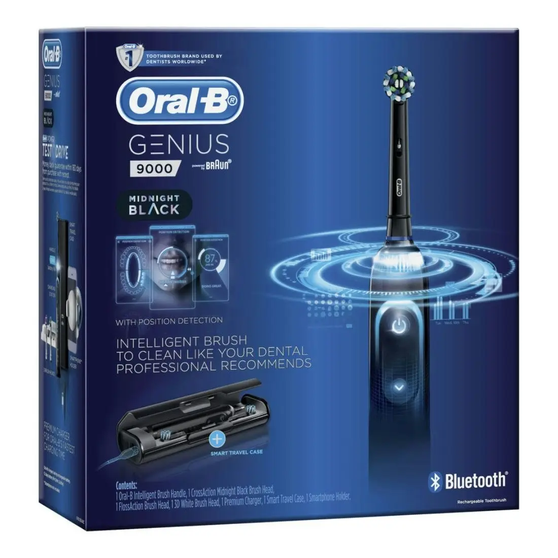 Oral-B Genius 9000 Electric Toothbrush with 3 Replacement Heads & Smart Travel Case - Black