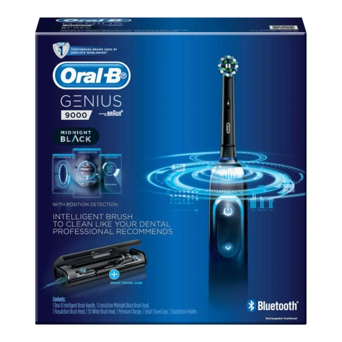 Oral-B Genius 9000 Electric Toothbrush with 3 Replacement Heads & Smart Travel Case - Black