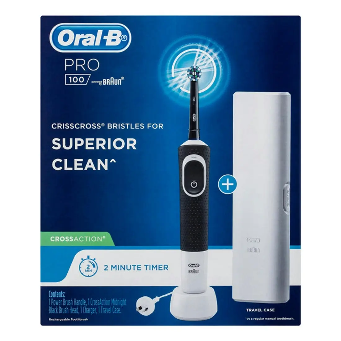 Oral-B Pro 100 CrossAction Electric Toothbrush w/ Travel Case - Black