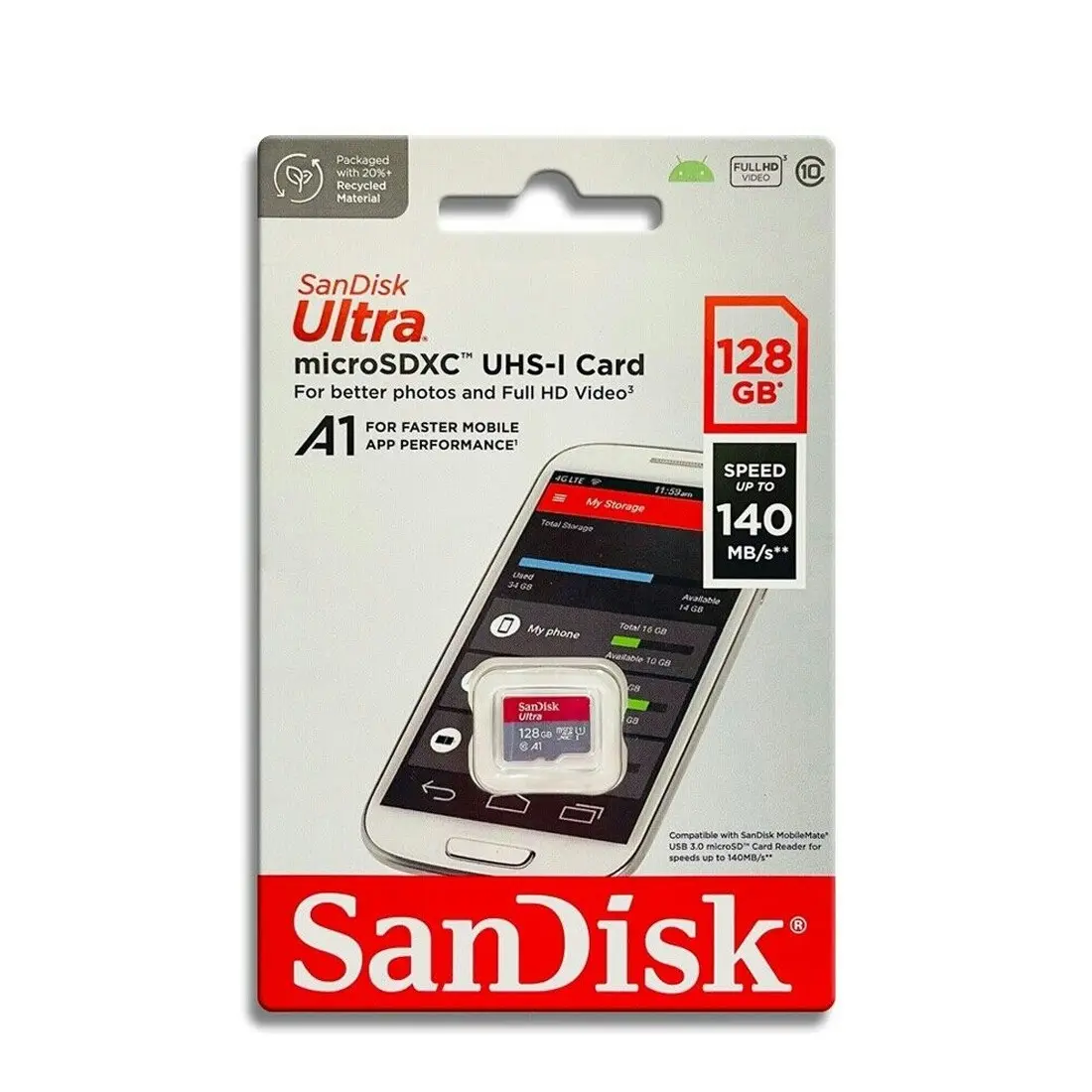 SanDisk Ultra Micro SDXC Card 128GB UHS-I Class10 A1 140MB/s SDSQUAB-128G-GN6MN