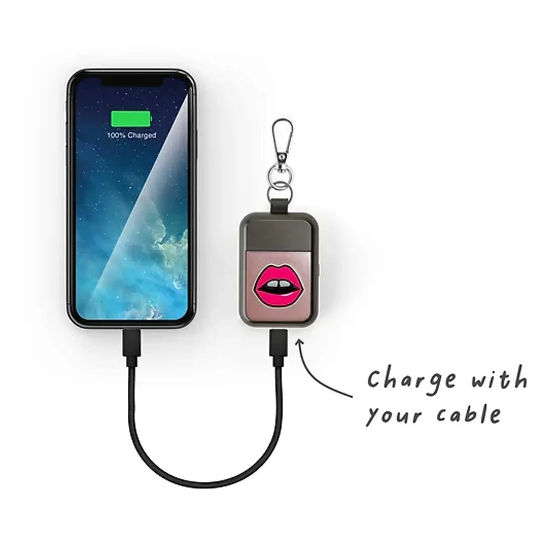 Wipop Keywi Two Wireless Keyring Charger Mini Power Bank - Lips Pink