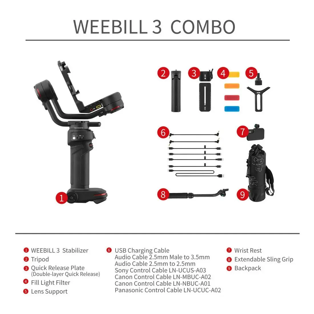 Zhiyun WEEBILL-3 Combo Gimbal w Extendable Grip Set and Backpack