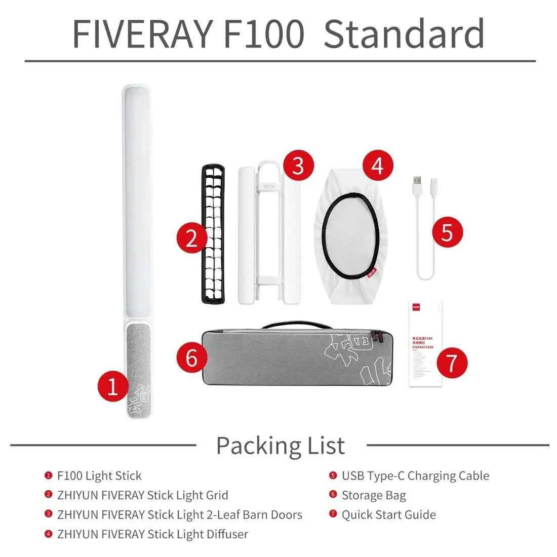 Zhiyun FIVERAY F100 Portable RGB LED Light Stick - White