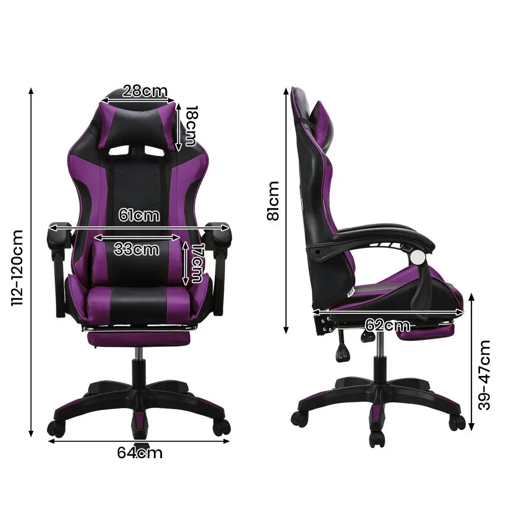 Furb Gaming Chair Two Point Massage Lumbar Recliner Leather Office Chair Purple