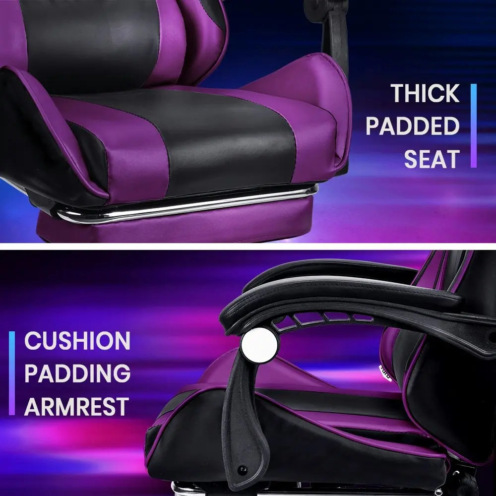 Furb Gaming Chair Two Point Massage Lumbar Recliner Leather Office Chair Purple