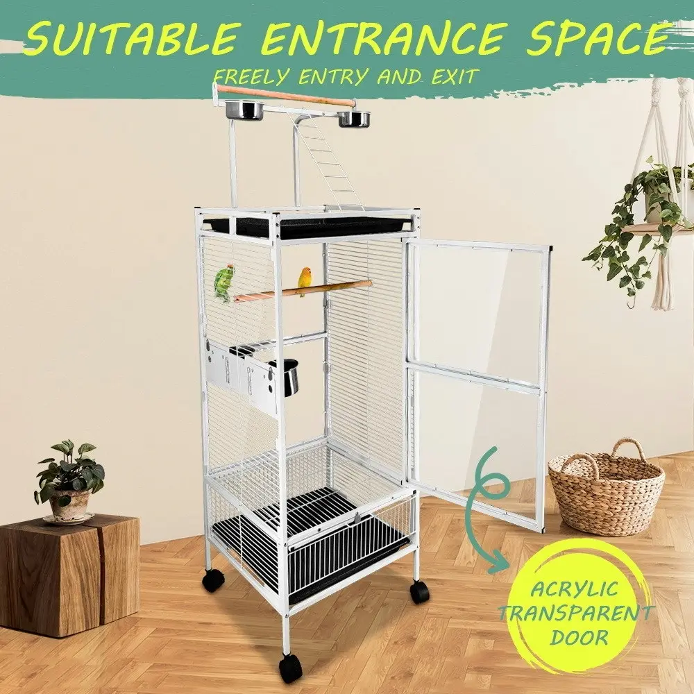 Taily Bird Cage Acrylic Large Aviary 152CM Parrot Cages Stand-Alone Budgie White