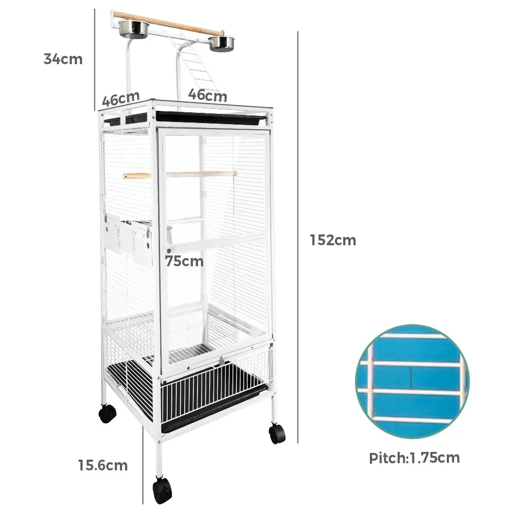 Taily Bird Cage Acrylic Large Aviary 152CM Parrot Cages Stand-Alone Budgie White