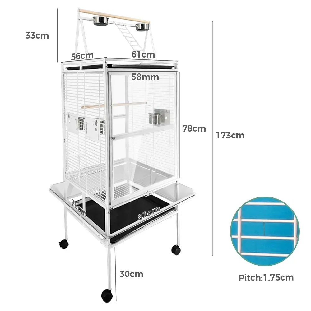 Taily Large Bird Cage 173CM Acrylic Cages Parrot Aviary Stand-Alone Budgie White