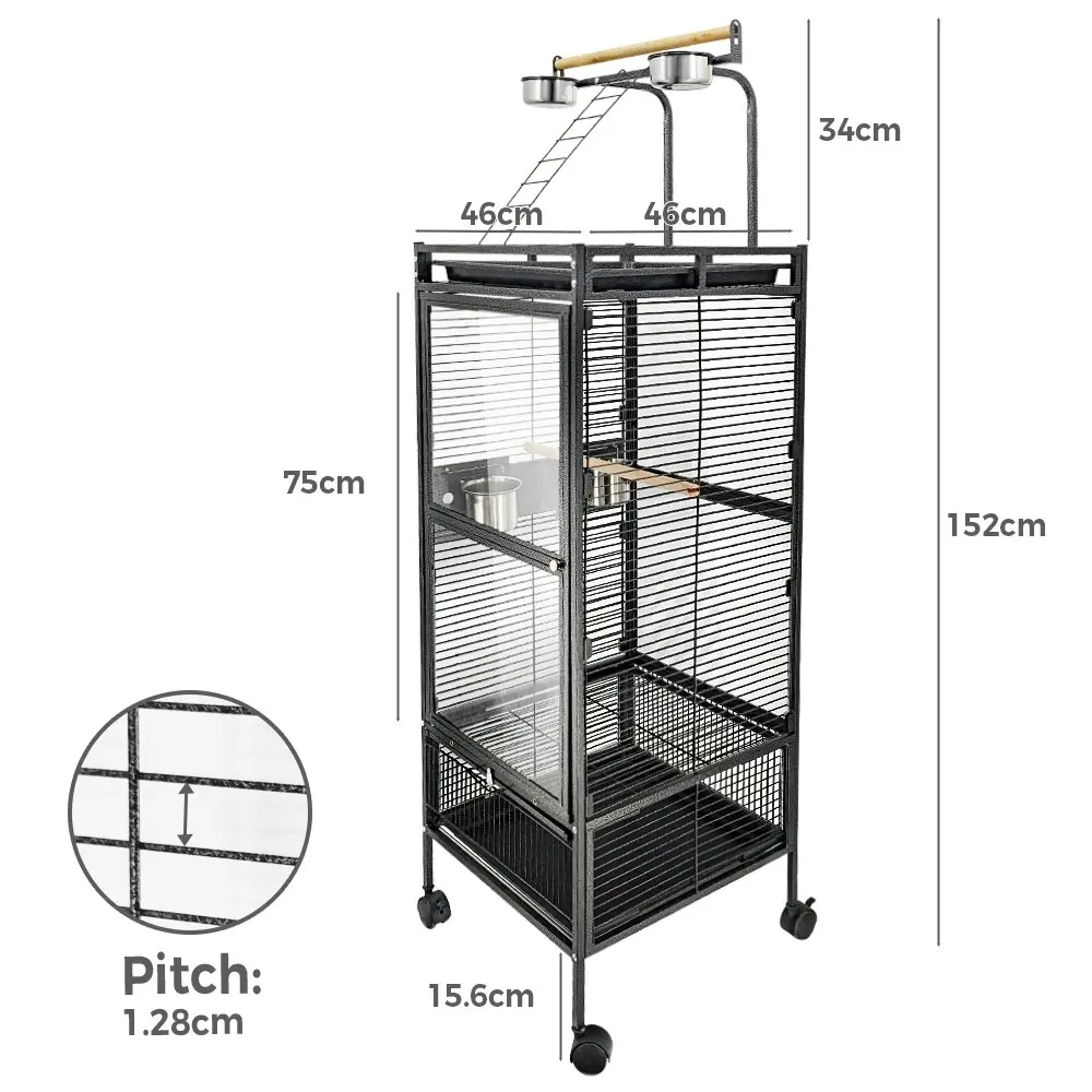 Taily Bird Cage Acrylic Large Aviary 152CM Parrot Cages Stand-Alone Budgie Black