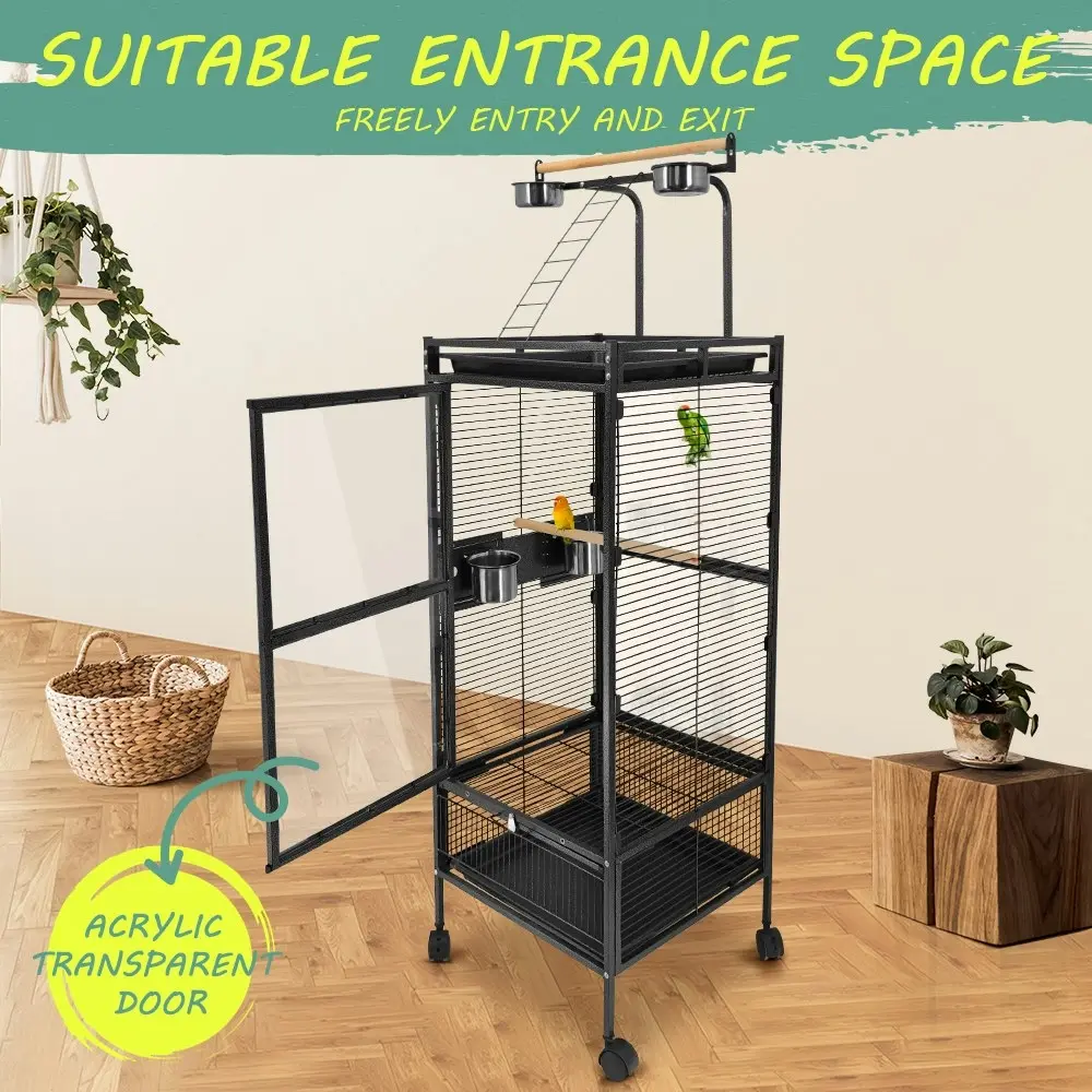 Taily Bird Cage Acrylic Large Aviary 152CM Parrot Cages Stand-Alone Budgie Black