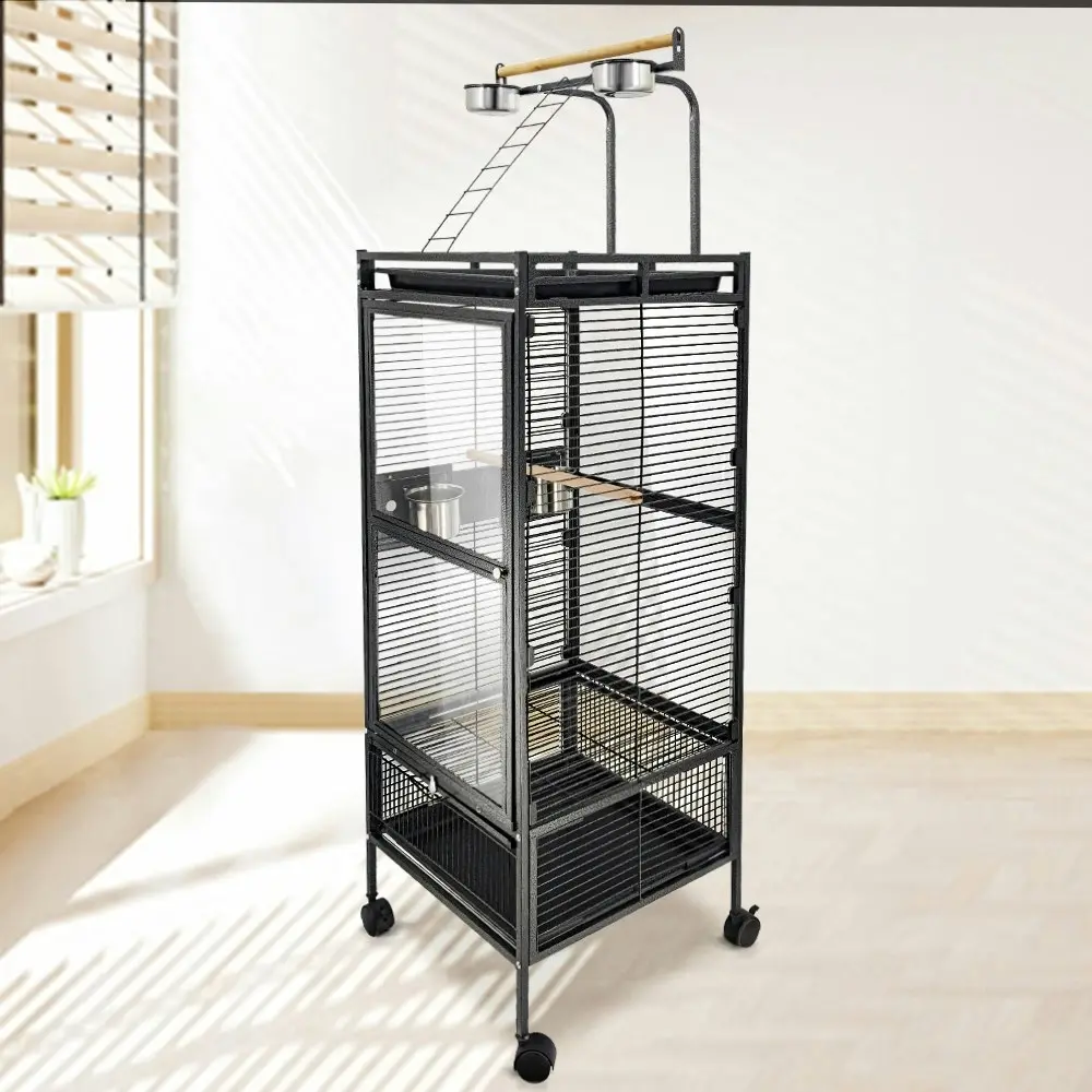 Taily Bird Cage Acrylic Large Aviary 152CM Parrot Cages Stand-Alone Budgie Black