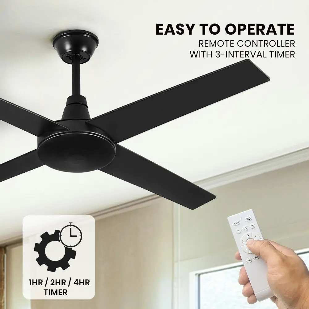 Krear 52" Ceiling Fan Wooden Blades Fans with Remote Control Timer 6 Speed Black