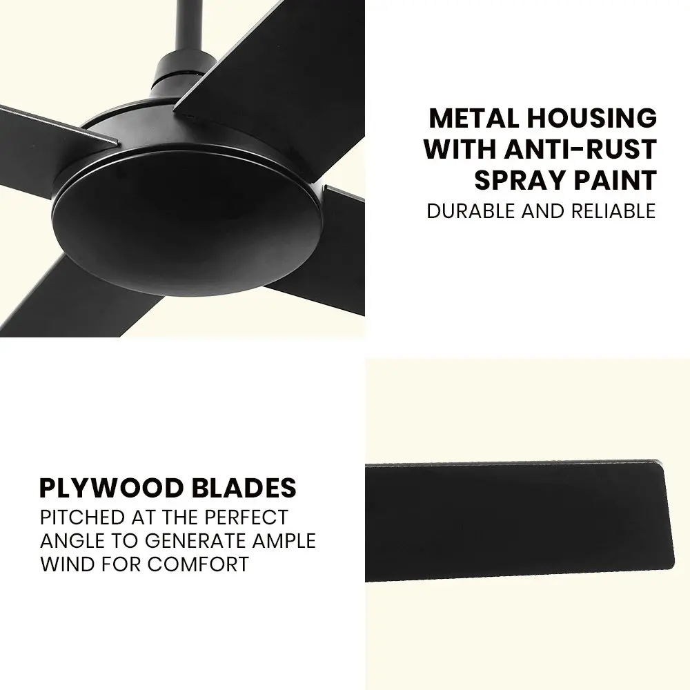 Krear 52" Ceiling Fan Wooden Blades Fans with Remote Control Timer 6 Speed Black