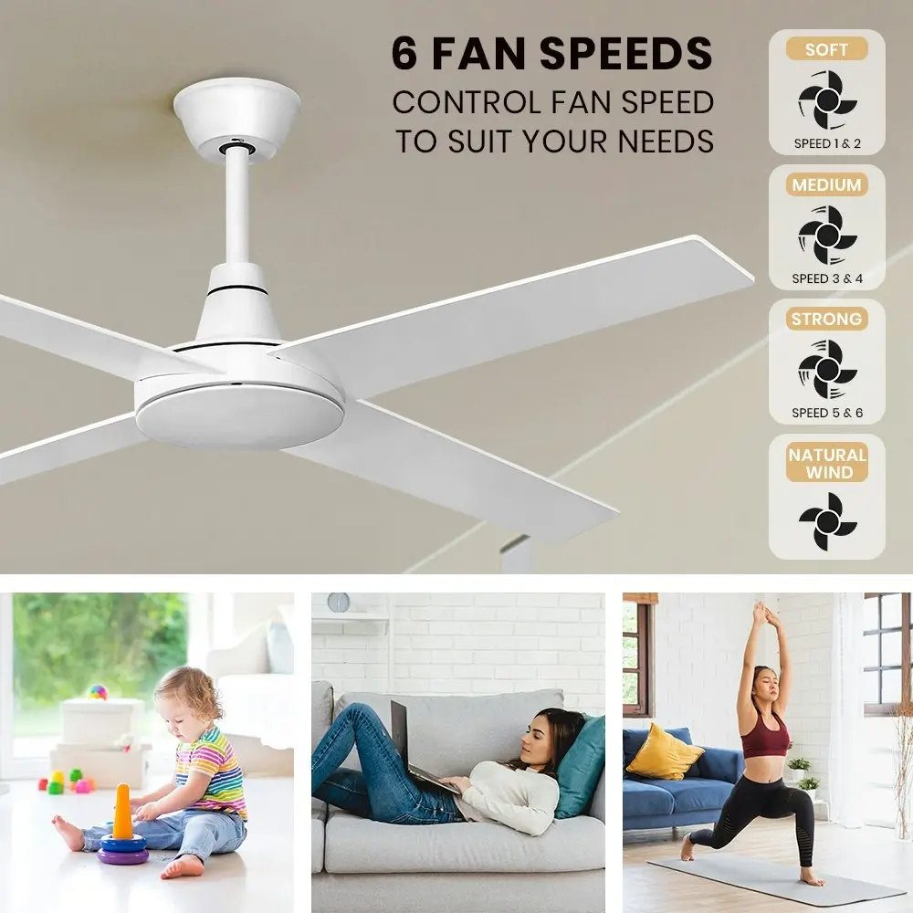 Krear 52" Ceiling Fan Wooden Blades Fans with Remote Control Timer 6 Speed White