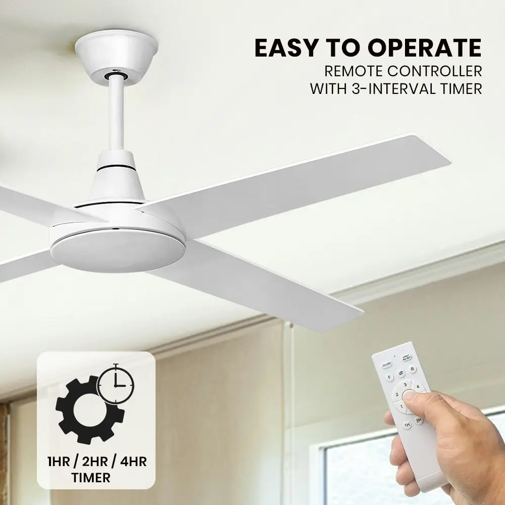 Krear 52" Ceiling Fan Wooden Blades Fans with Remote Control Timer 6 Speed White