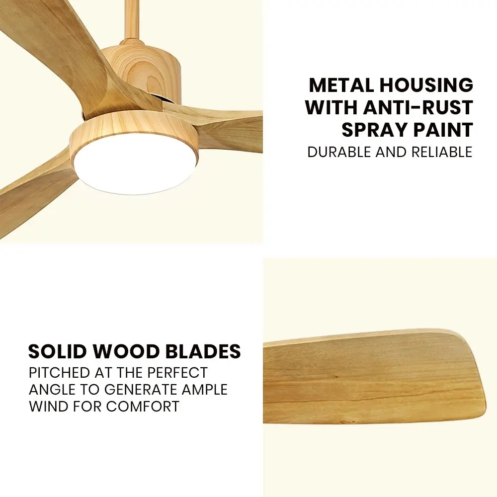 Krear Ceiling Fan With Light 52" DC Motor Wooden Blade Remote Control 6 Speed