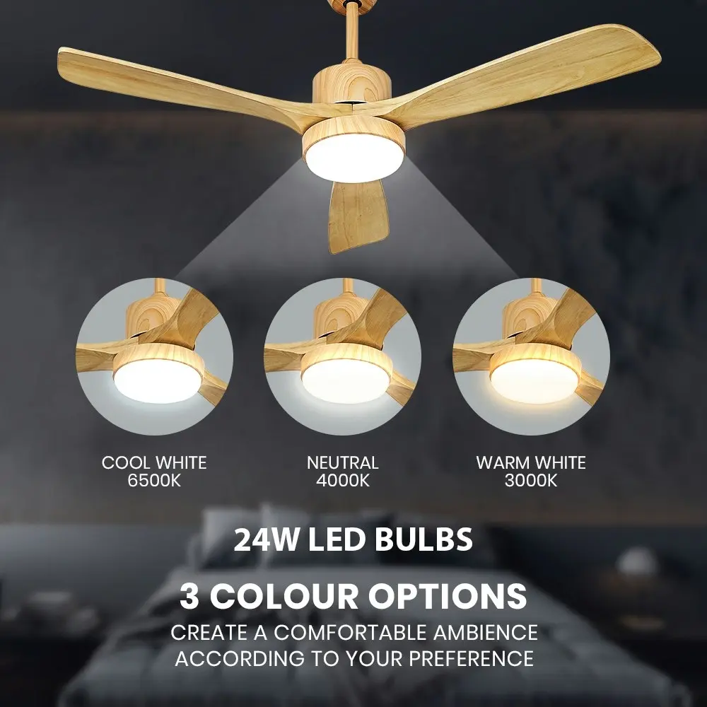 Krear Ceiling Fan With Light 52" DC Motor Wooden Blade Remote Control 6 Speed