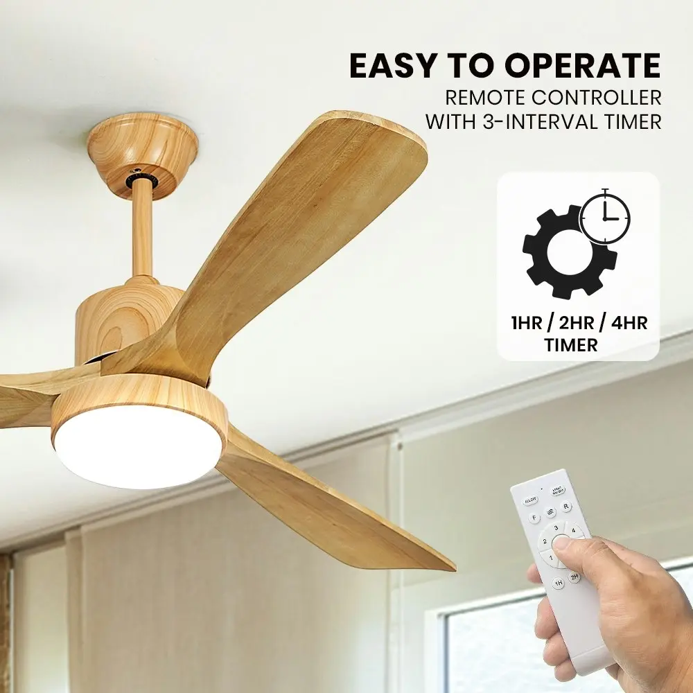 Krear Ceiling Fan With Light 52" DC Motor Wooden Blade Remote Control 6 Speed