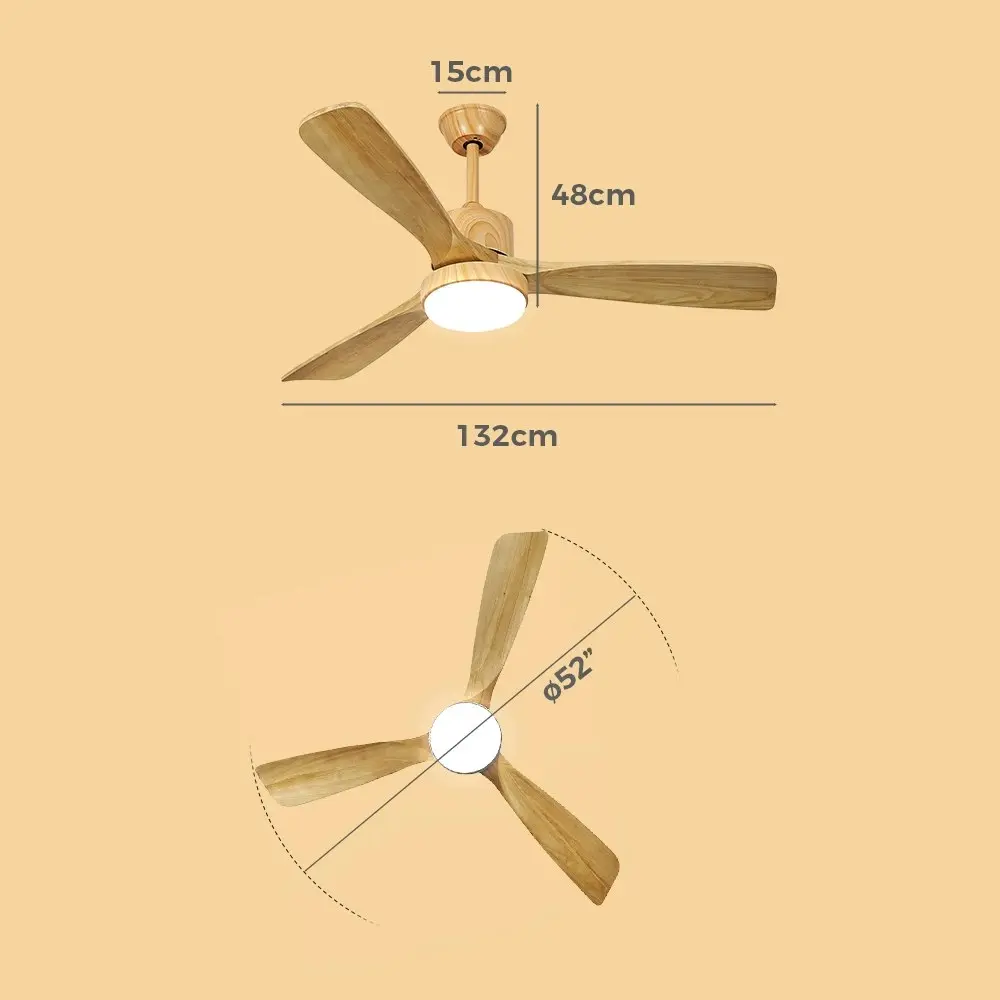 Krear Ceiling Fan With Light 52" DC Motor Wooden Blade Remote Control 6 Speed