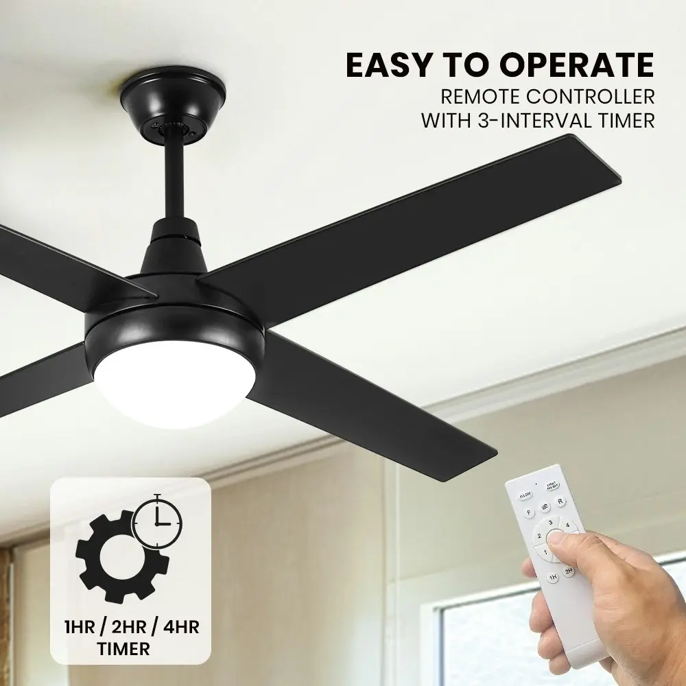 Krear 52" Ceiling Fan LED Light Remote Control Wooden Blades Timer 6 Speed Black