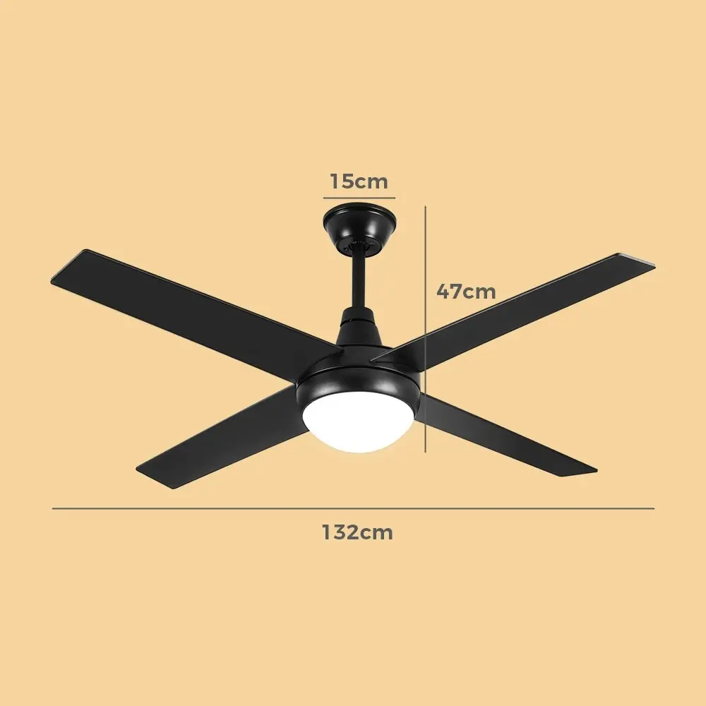 Krear 52" Ceiling Fan LED Light Remote Control Wooden Blades Timer 6 Speed Black