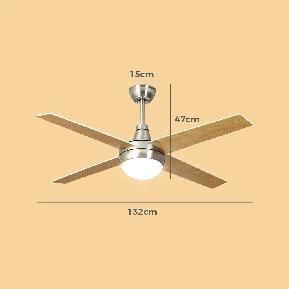 Krear 52" Ceiling Fan LED Light With Remote Control 4 Wooden Blades Wood Fans