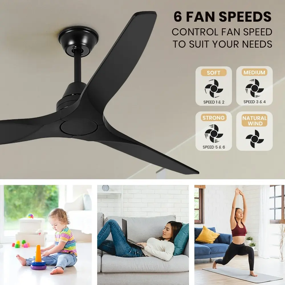 Krear 52" Ceiling Fan With Remote Control Wooden Blades Motor Fans Indoor Black