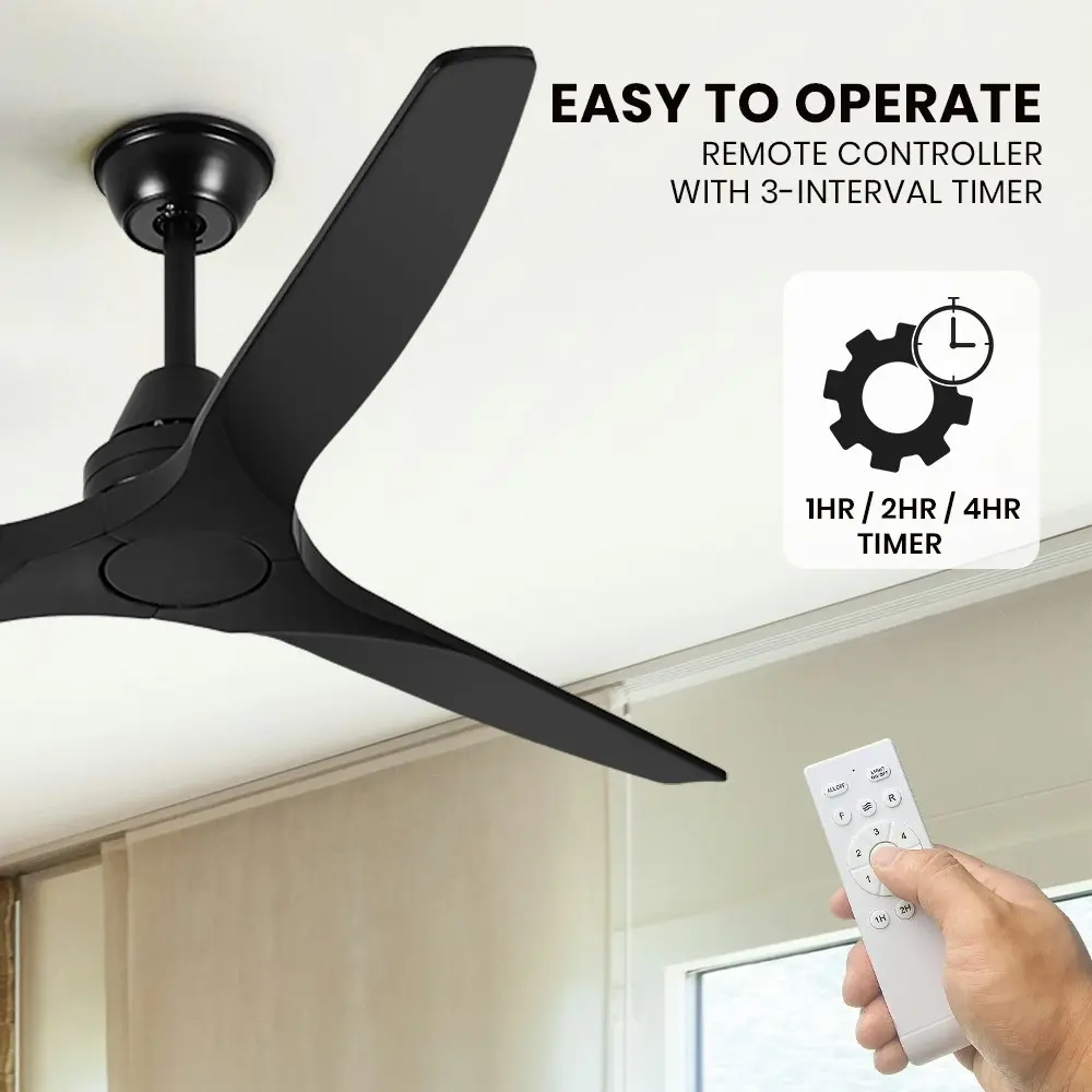 Krear 52" Ceiling Fan With Remote Control Wooden Blades Motor Fans Indoor Black