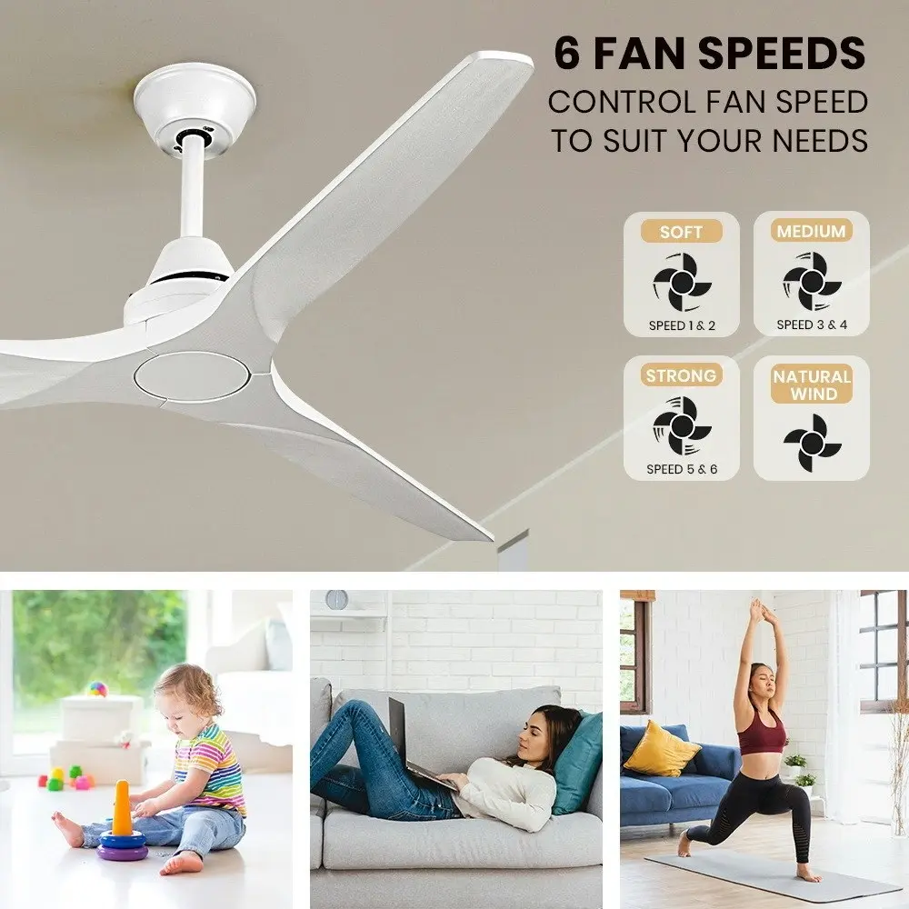 Krear 52" Ceiling Fan With Remote Control Wooden Blades Motor Fans Indoor White