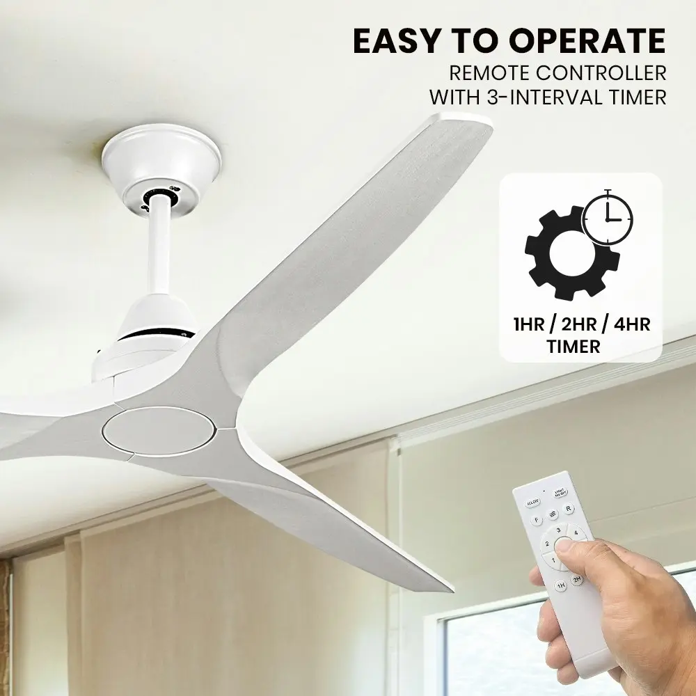 Krear 52" Ceiling Fan With Remote Control Wooden Blades Motor Fans Indoor White