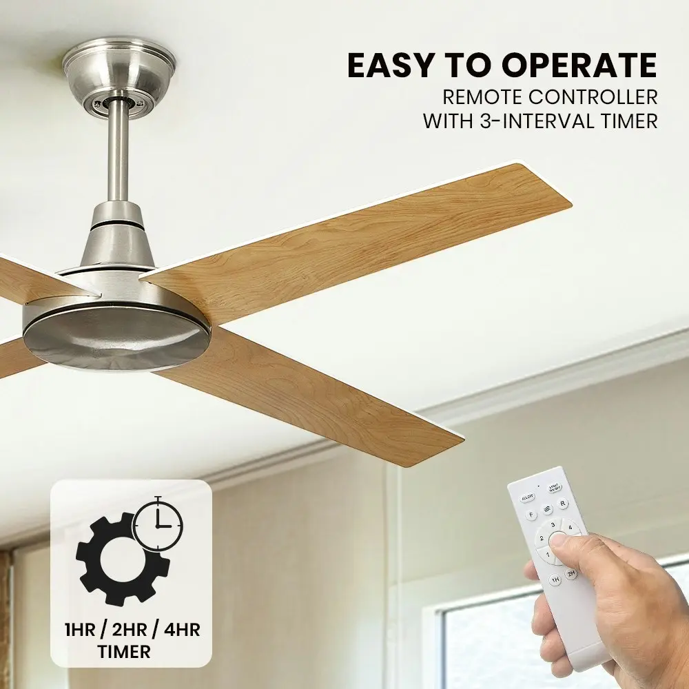 Krear 52" Ceiling Fan Wooden Blades Fans with Remote Control Timer DC Motor Fan