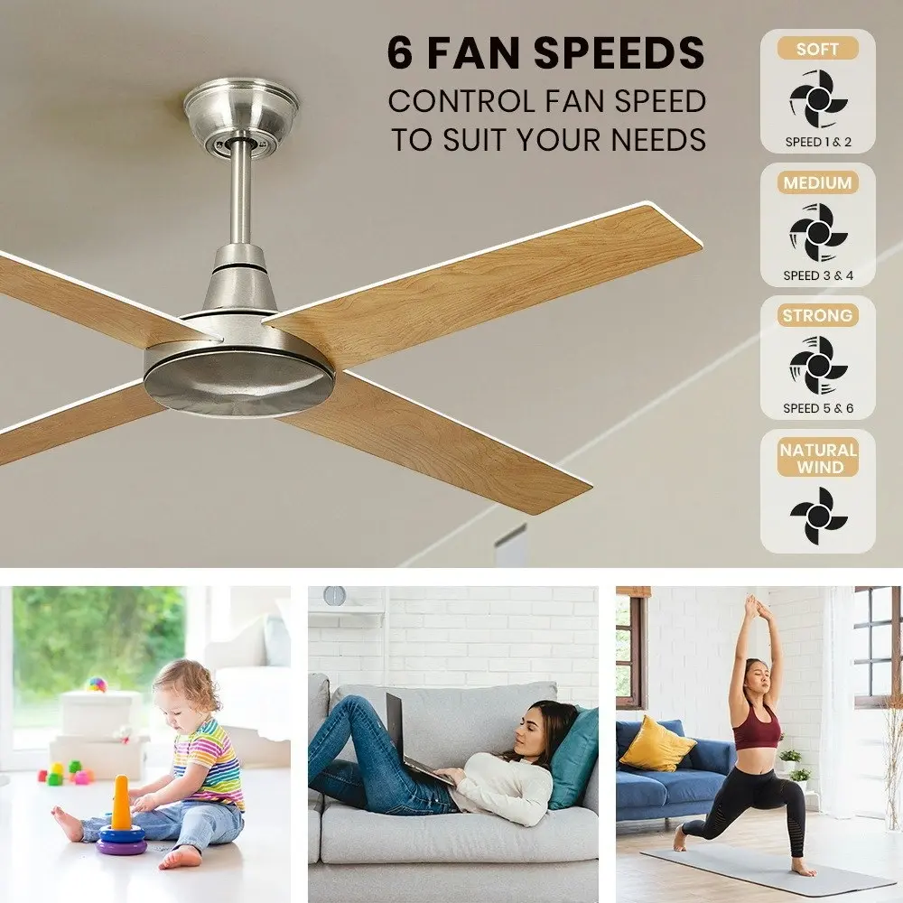 Krear 52" Ceiling Fan Wooden Blades Fans with Remote Control Timer DC Motor Fan