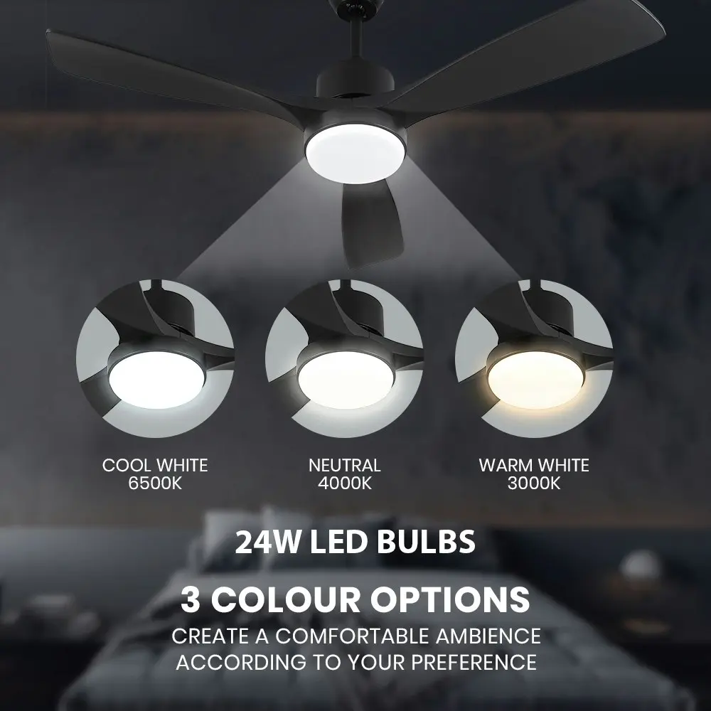 Krear 52" Ceiling Fan With Light Wooden Blade Fans DC Motor Remote Control Black