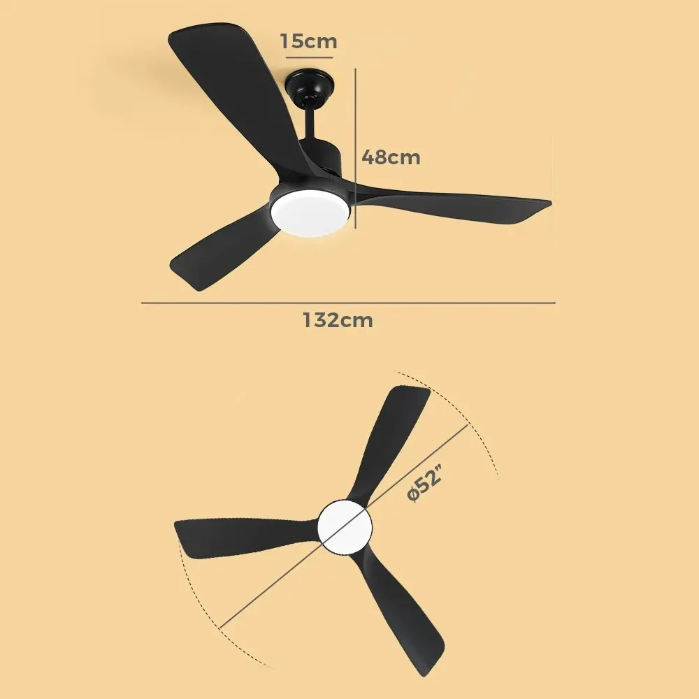 Krear 52" Ceiling Fan With Light Wooden Blade Fans DC Motor Remote Control Black