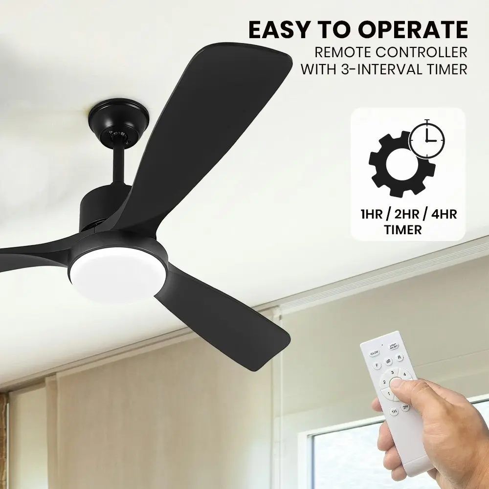 Krear 52" Ceiling Fan With Light Wooden Blade Fans DC Motor Remote Control Black