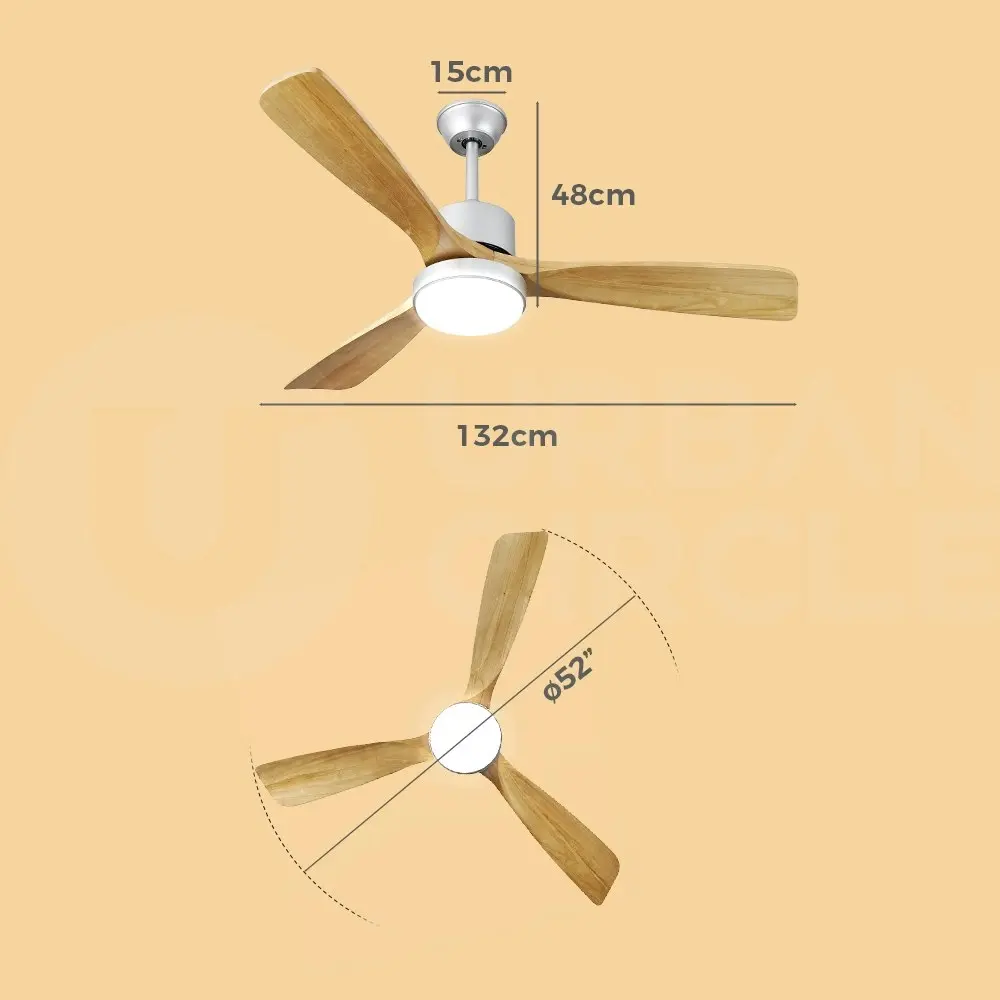 Krear 52" Ceiling Fan With Light Wooden Blade DC Motor Remote Control 6 Speed